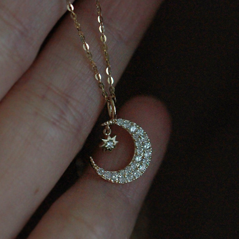 Crystal Choker Necklace - Exquisite Moon Star Shaped Pendant Necklaces