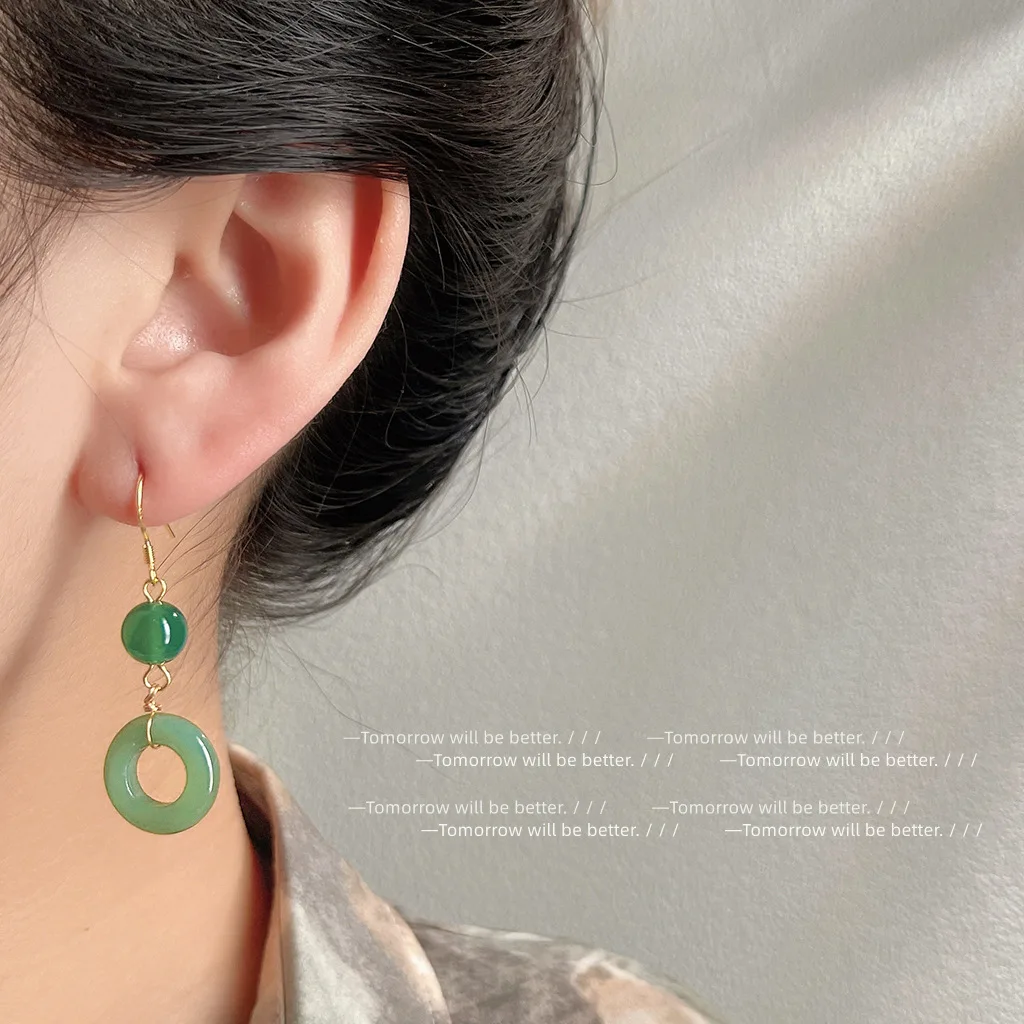 Sterling Silver Ring - Green Real Jade Ring Earrings Lucky
