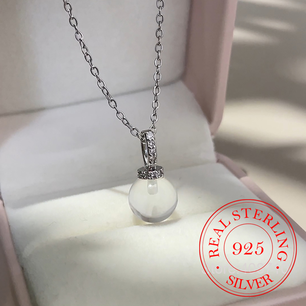 Crystal Choker Necklace - 925 Sterling Silver Simple Transparent Ball
