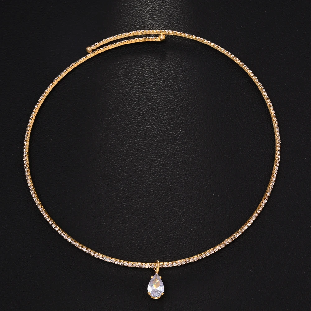 Crystal Choker Necklace - Stonefans Water Drop Pendant Choker Necklace